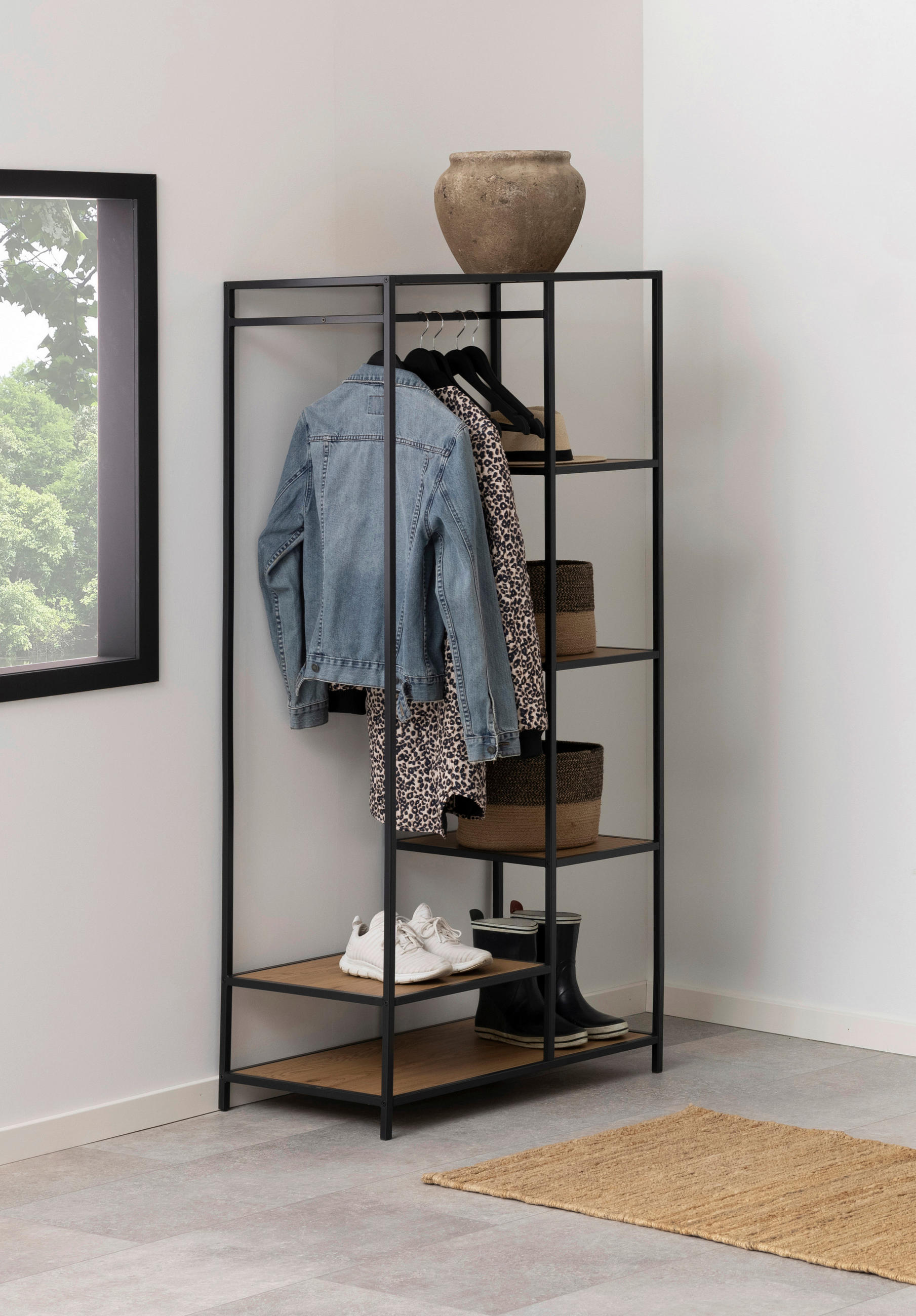 GARDEROBE in 77/165/45 cm - Wildeiche/Schwarz, Trend, Holzwerkstoff/Metall (77/165/45cm) - MID.YOU