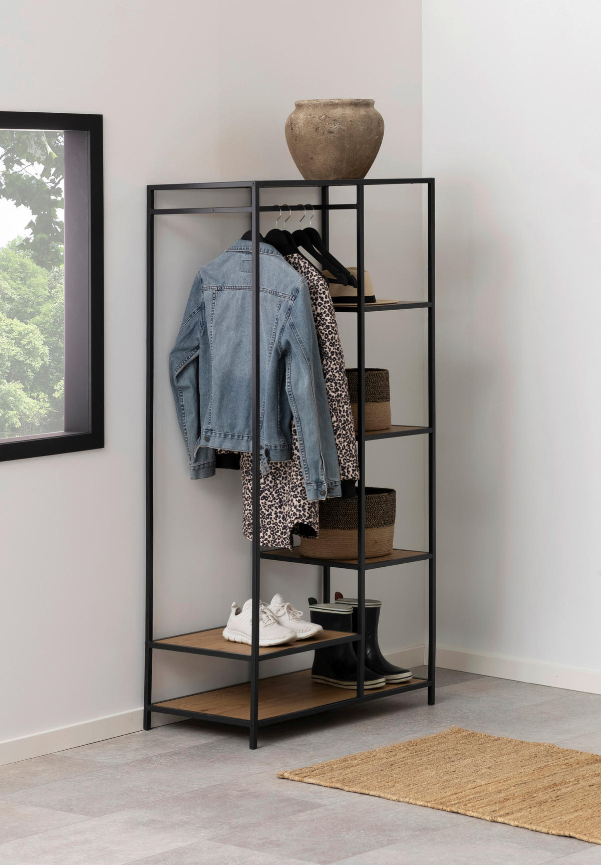 GARDEROBE  in 77/165/45 cm  - Wildeiche/Schwarz, Trend, Holzwerkstoff/Metall (77/165/45cm) - MID.YOU