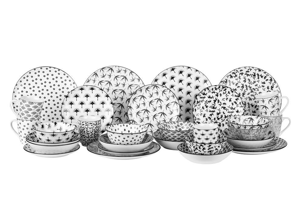 KOMBISERVICE TOKYO 2.0 30-teilig  - Schwarz/Weiß, Trend, Keramik - Novel