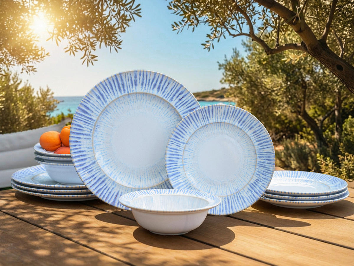 TAFELSERVICE Rondo Summertime 12-teilig  - Weiss/Hellblau, Design, Keramik - Creatable