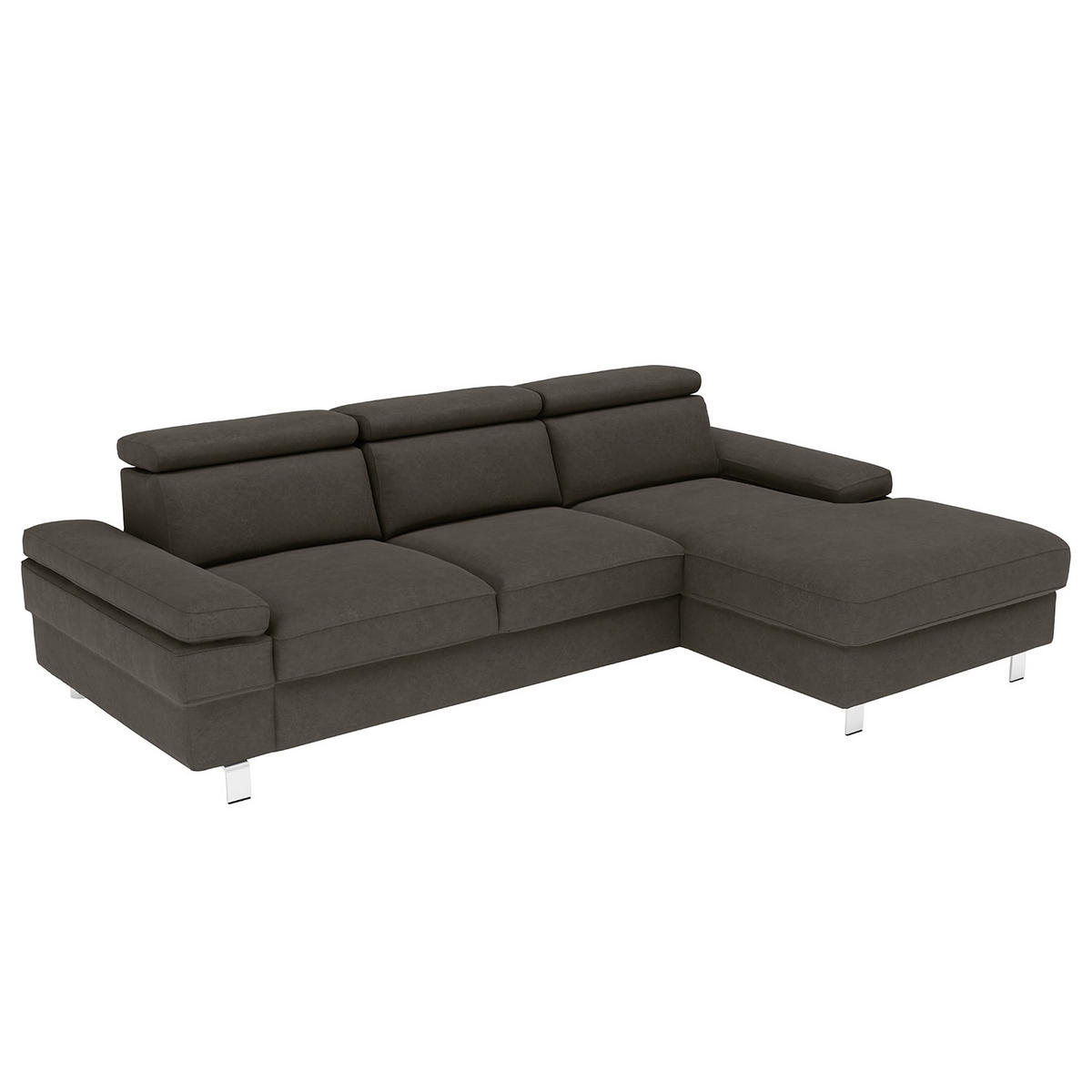 ECKSOFA in Mikrofaser Anthrazit  - Anthrazit/Silberfarben, Konventionell, Textil/Metall (182/82/260cm) - Trendmanufaktur
