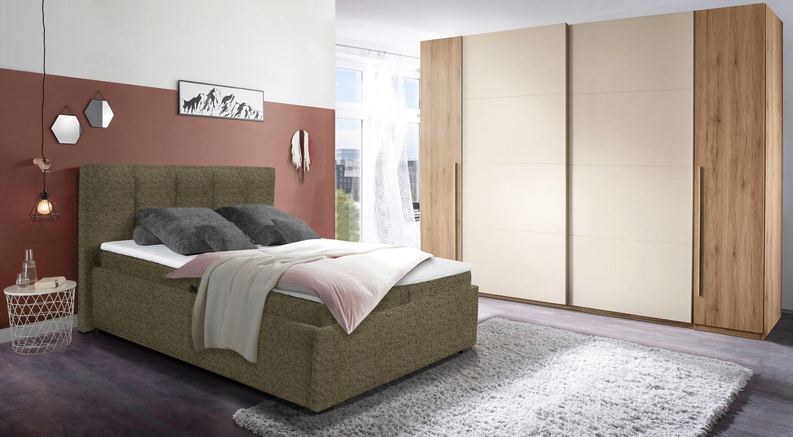 POLSTERBETT 180/200 cm  in Braun, Grün  - Graphitfarben/Schwarz, Konventionell, Kunststoff/Textil (180/200cm) - Esposa