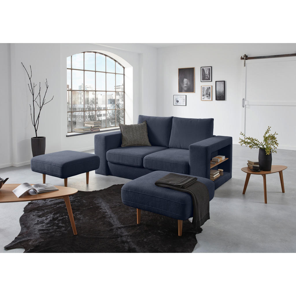 Thumbnail - Looks by W.Joop Viersitzer-Sofa Looks V-2, Dunkelblau, Textil, Eiche, 2-Sitzer, 252x96x107 cm, Made in EU, Wohnzimmer, S...