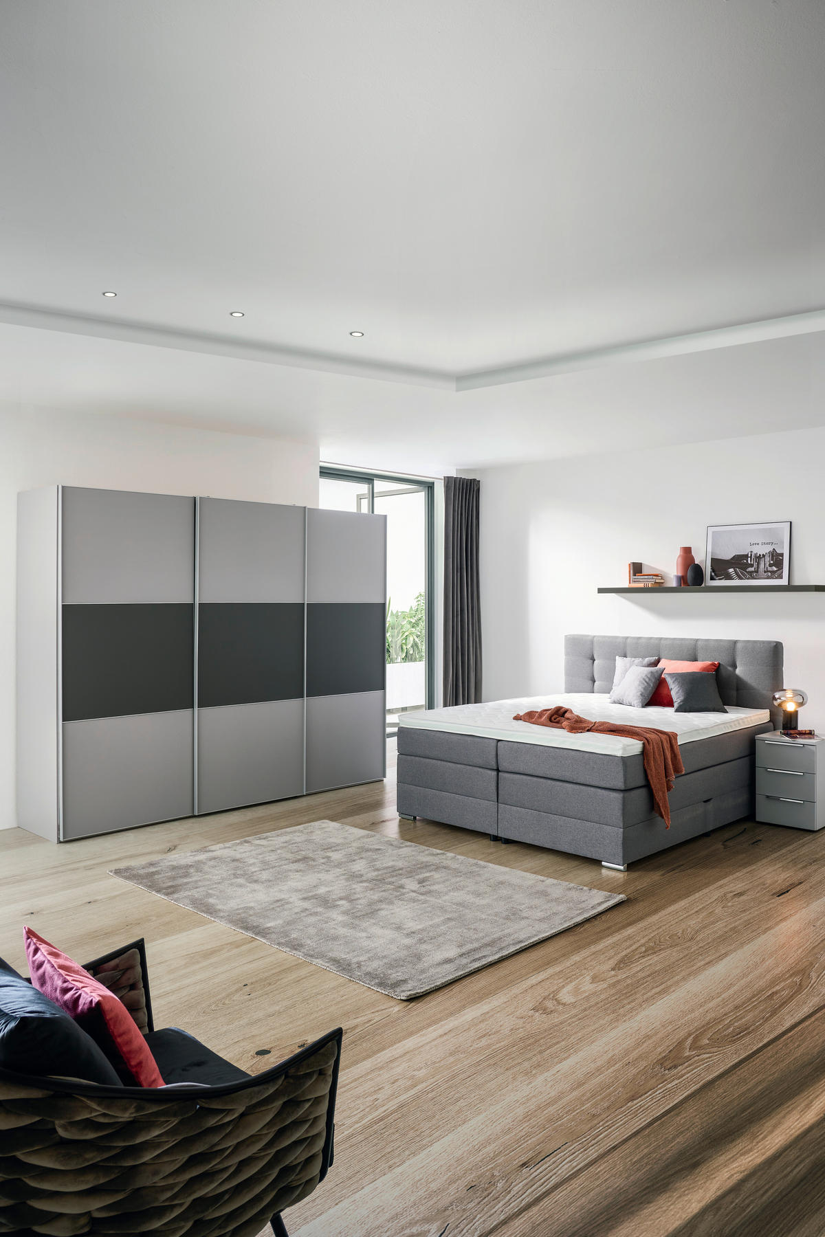 BOXSPRINGBETT 180/200 cm,  in Grau, Matratze, Bettkasten, Topper, H3 = fest  - Silberfarben/Schwarz, KONVENTIONELL, Holz/Holzwerkstoff (180/200cm) - Moderano