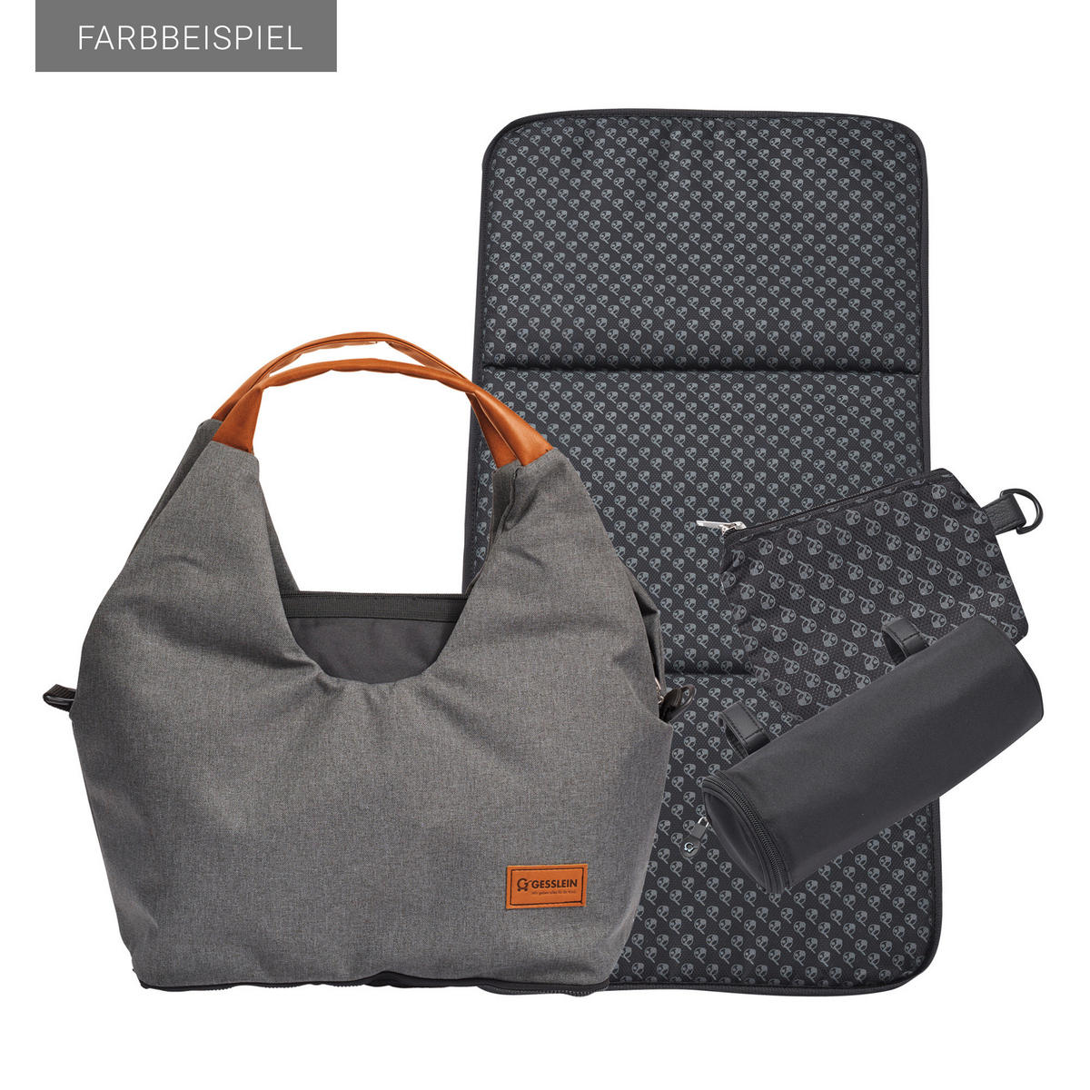 WICKELTASCHE N° 5 Hellgrau Meliert/Tabak  - Hellgrau/Braun, Basics, Textil (50/46/17cm) - Gesslein