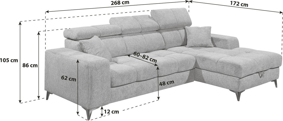 ECKSOFA in Chenille Taupe  - Taupe/Schwarz, Konventionell, Kunststoff/Textil (268/172cm) - MID.YOU