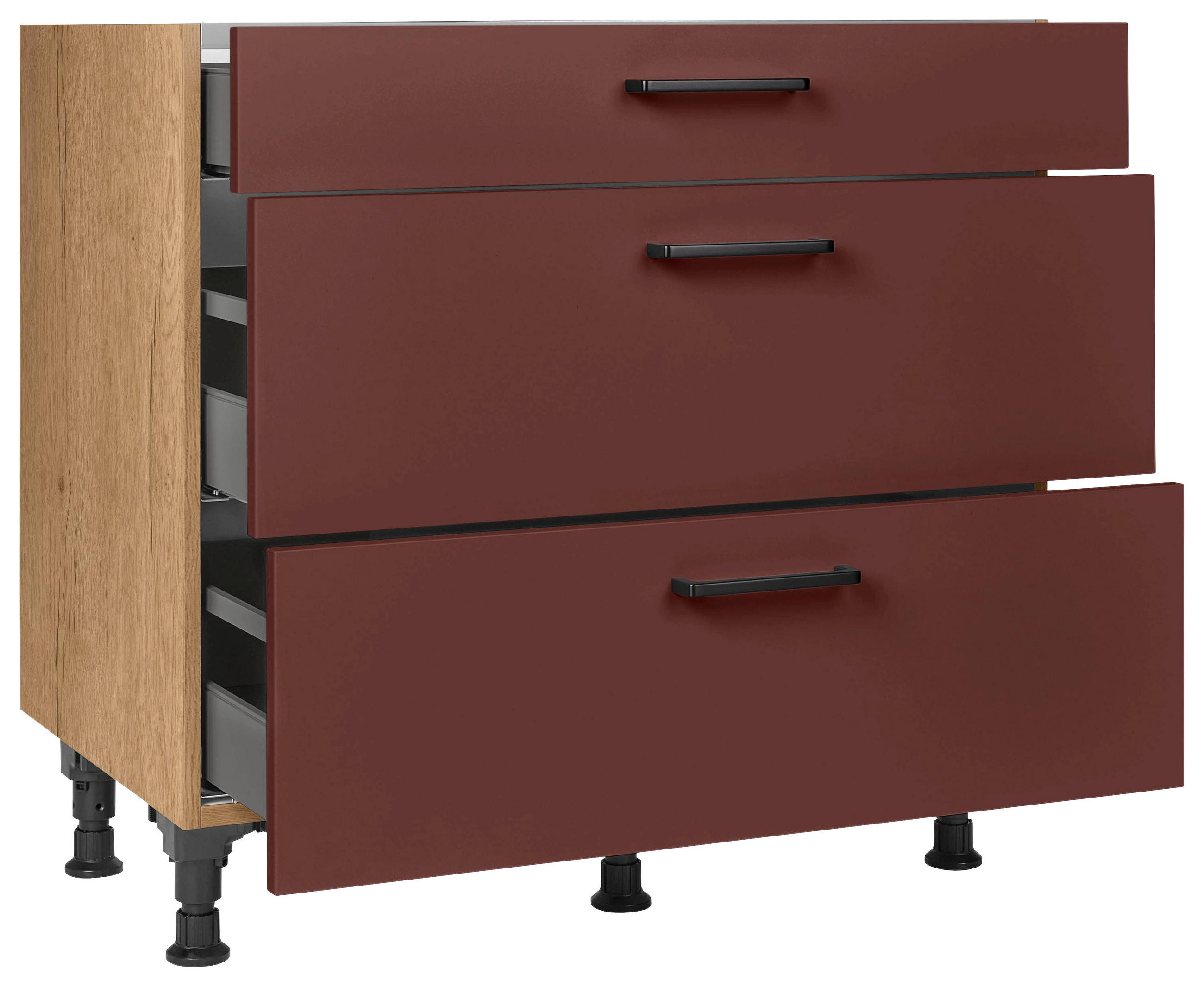 KOCHFELDUMBAUSCHRANK 90,0/87,0/56,0 cm  in Rot, Eichefarben  - Eichefarben/Rot, MODERN, Holzwerkstoff/Metall (90,0/87,0/56,0cm) - Nobilia