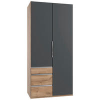 DREHTÜRENSCHRANK 100/236/58 cm,  in Graphitfarben, Plankeneiche, 2 Tür(en)  - Chromfarben/Plankeneiche, MODERN, Holzwerkstoff/Metall (100/236/58cm) - MID.YOU