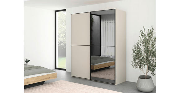SCHWEBETÜRENSCHRANK 181/223/68 cm 2-türig Schwarz, Champagner - Champagner/Schwarz, KONVENTIONELL, Glas/Holzwerkstoff (181/223/68cm) - Novel