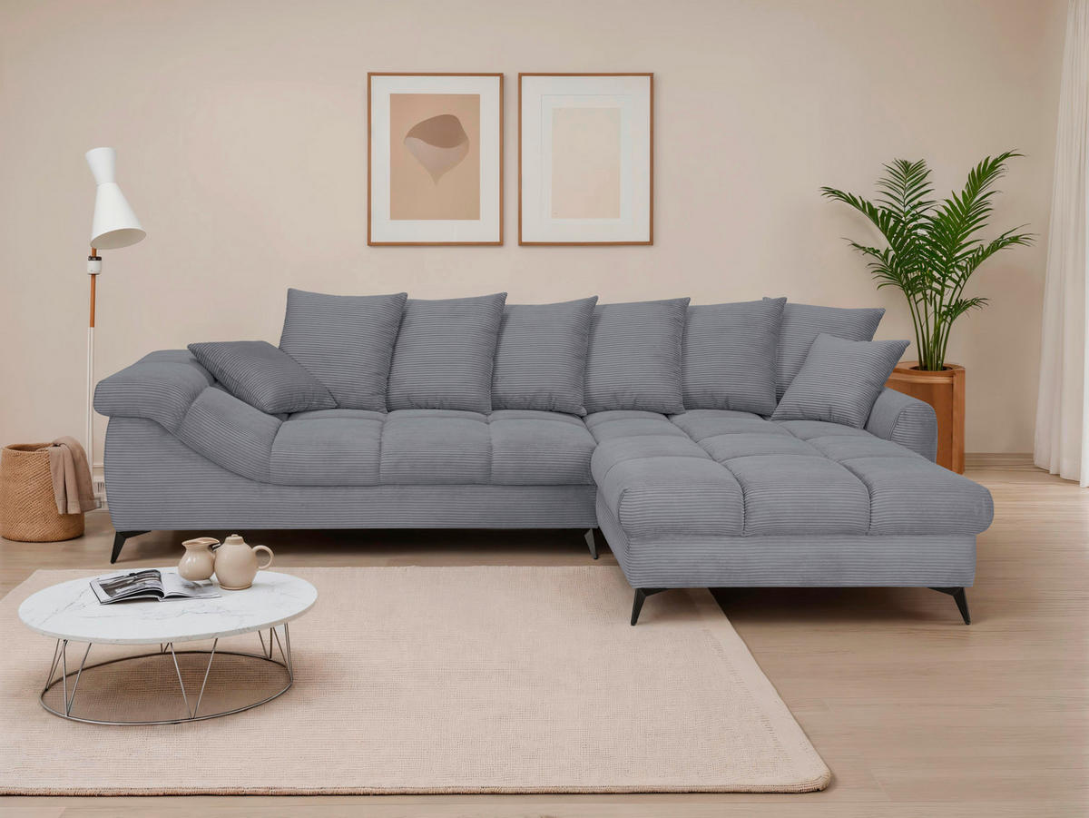 ECKSOFA Grau Cord Rückenkissen, Armlehnenkissen, Rücken echt  - Schwarz/Grau, KONVENTIONELL, Textil/Metall (332/231cm) - Carryhome