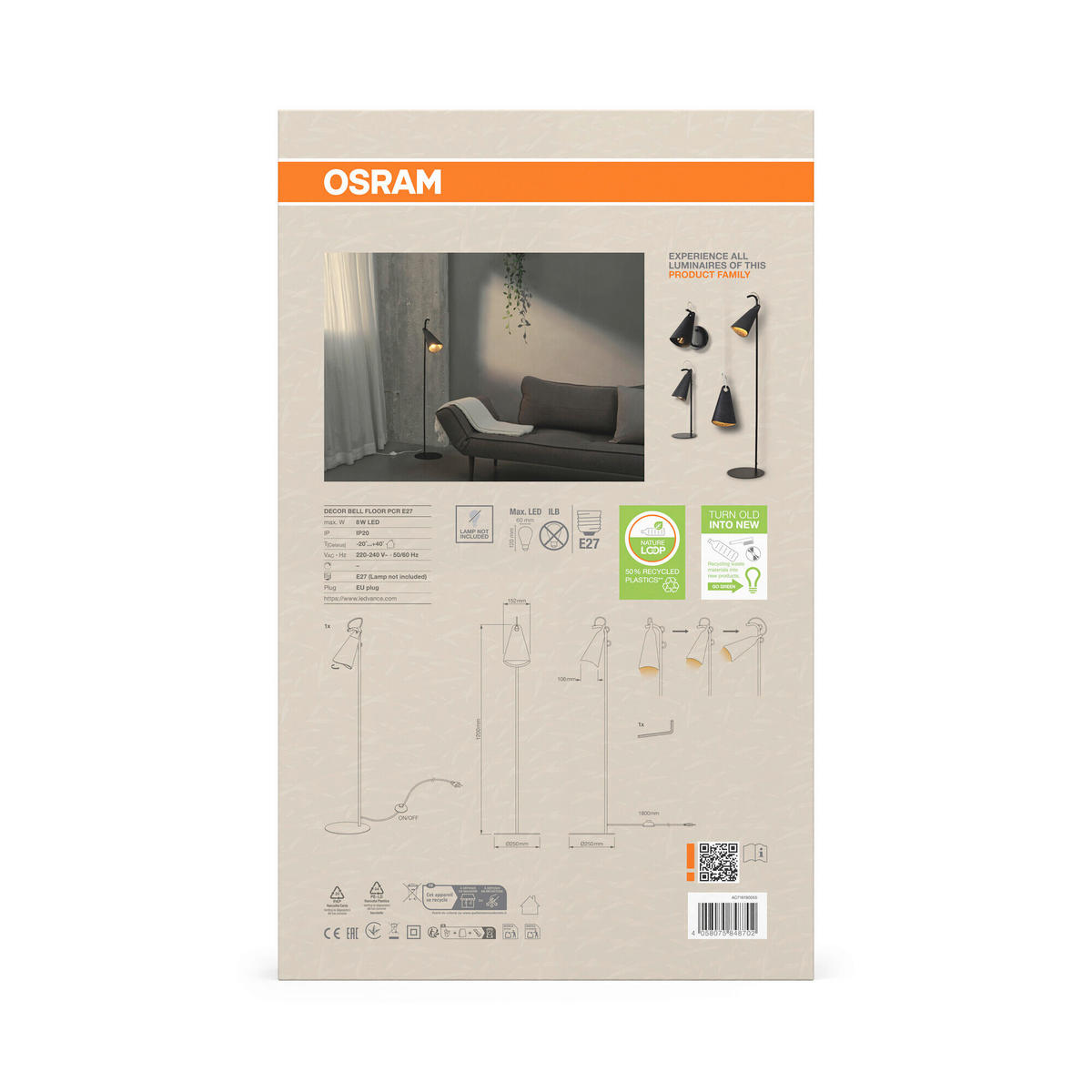 STEHLEUCHTE 25/120 cm    - Schwarz, Basics, Kunststoff/Metall (25/120cm) - Osram