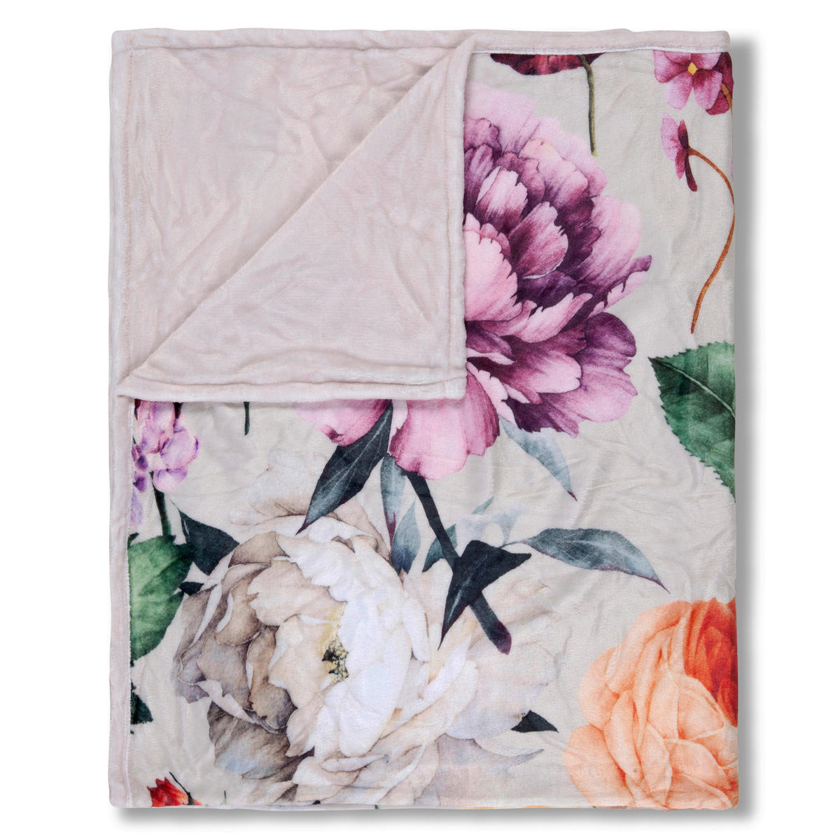 PLAID Fiori 130/160 cm  - Ecru/Apfelbaumfarben, Design, Textil (130/160cm)