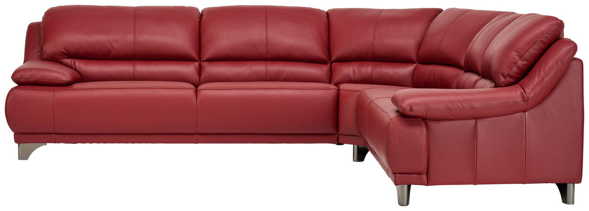 ECKSOFA Rot Echtleder  - Rot/Schwarz, Design, Leder/Metall (290/253cm) - Xora