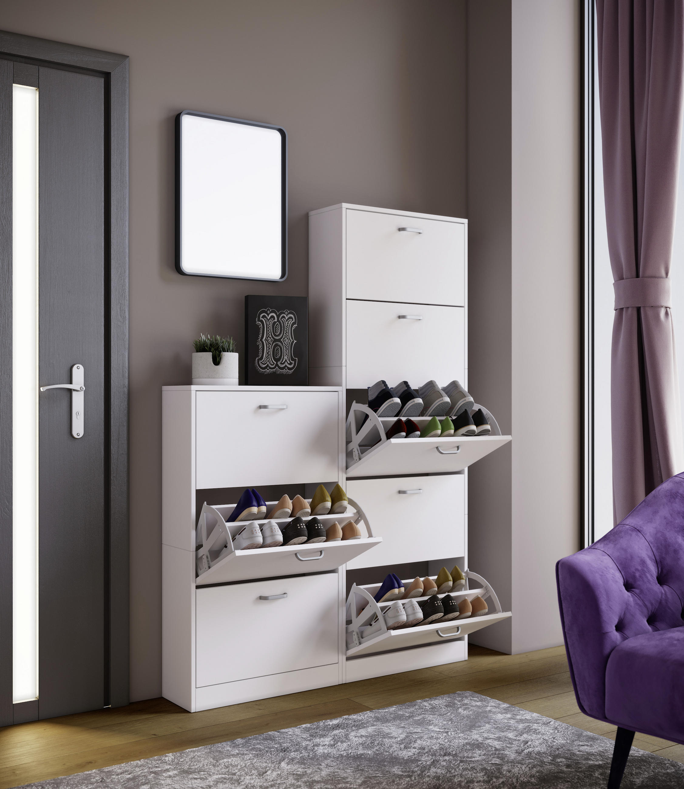 SCHUHSCHRANK 59/170/22 cm  - Weiss/Edelstahlfarben, Konventionell, Holzwerkstoff/Kunststoff (59/170/22cm) - MID.YOU