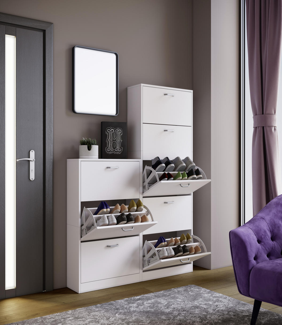 SCHUHSCHRANK  in 59/170/22 cm  - Weiss/Edelstahlfarben, Konventionell, Holzwerkstoff/Kunststoff (59/170/22cm) - MID.YOU
