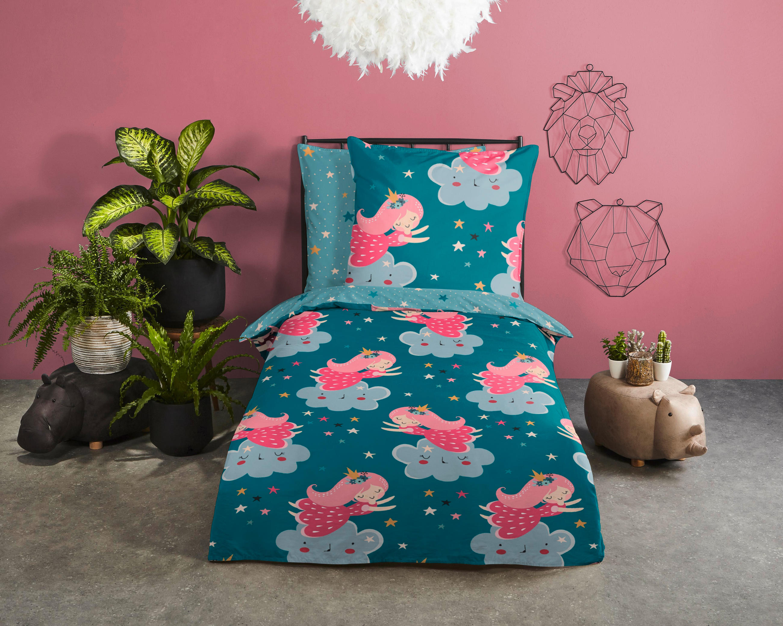 JUGENDBETTWÄSCHE Princesse Renforcé 135/200 cm  - Blau/Petrol, Design, Textil (135/200cm)