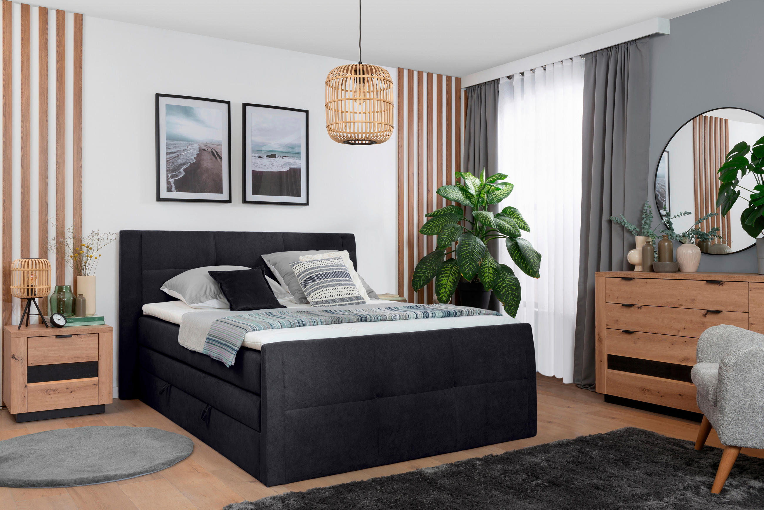 BOXSPRINGBETT 120/200 cm  in Dunkelgrau  - Dunkelgrau/Schwarz, KONVENTIONELL, Kunststoff/Textil (120/200cm) - Boxxx