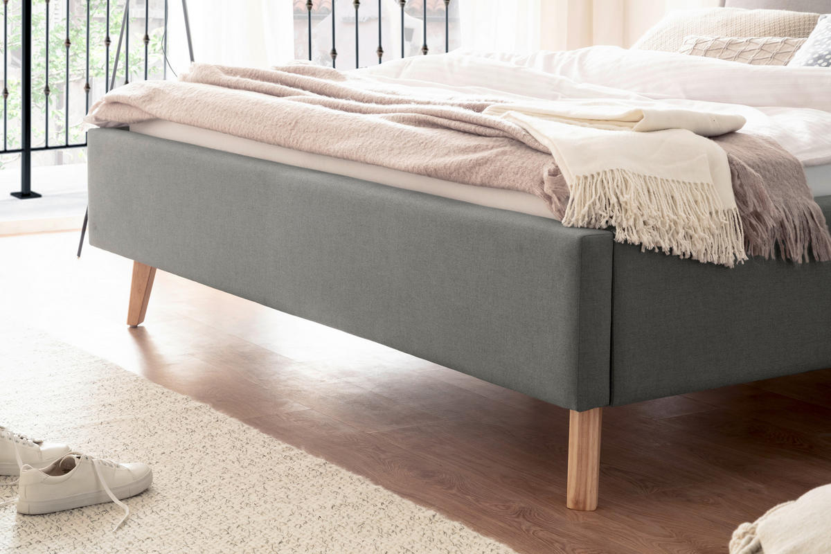 POLSTERBETT 160/200 cm,  in Hellgrau,  - Eichefarben/Hellgrau, KONVENTIONELL, Holz/Textil (160/200cm) - Livetastic