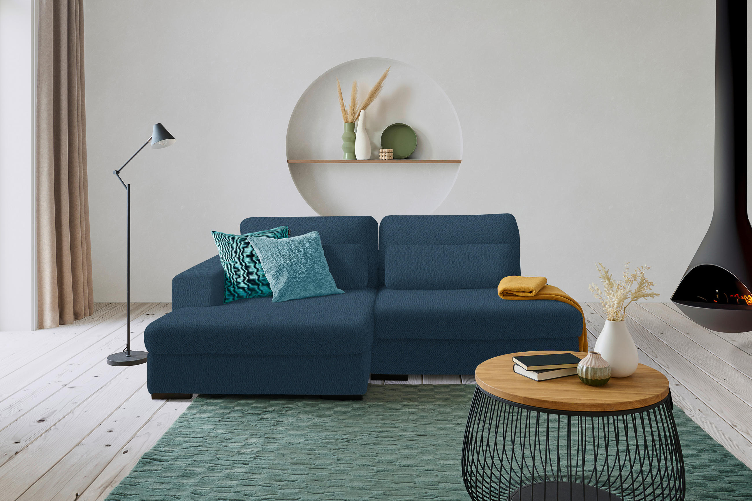 ECKSOFA in Chenille Blau  - Blau/Schwarz, Design, Kunststoff/Textil (158/223cm) - Lomoco