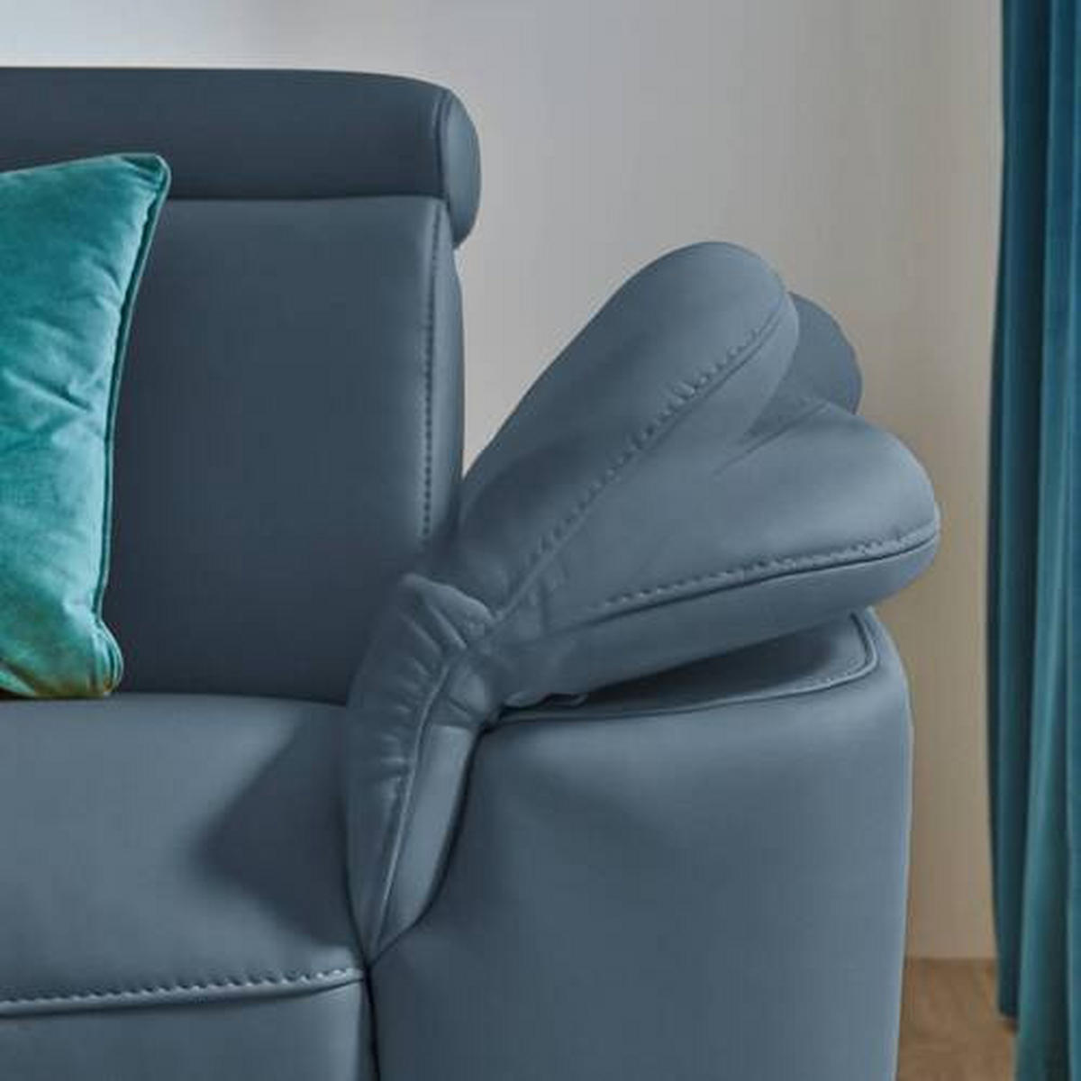ECKSOFA in Echtleder Blau  239/285 cm  - Blau/Schwarz, Design, Leder/Metall (239/285cm) - Cantus