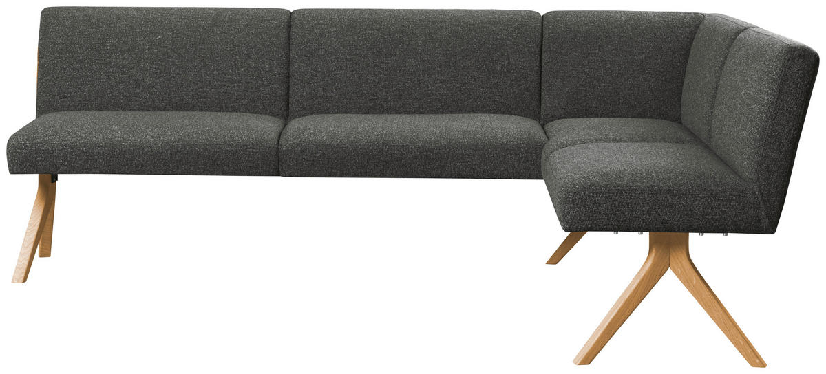 ECKBANK 218/172 cm Webstoff Dunkelgrau Eiche vollmassiv   - Eichefarben/Dunkelgrau, KONVENTIONELL, Holz/Textil (218/172cm) - Linea Natura