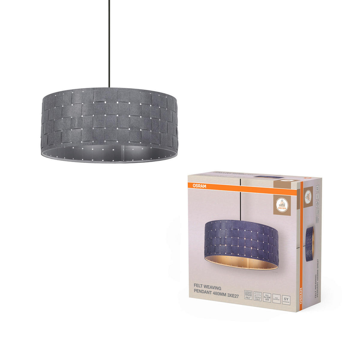 HÄNGELEUCHTE 48/121 cm  - Dunkelgrau, Basics, Naturmaterialien/Metall (48/121cm) - Osram