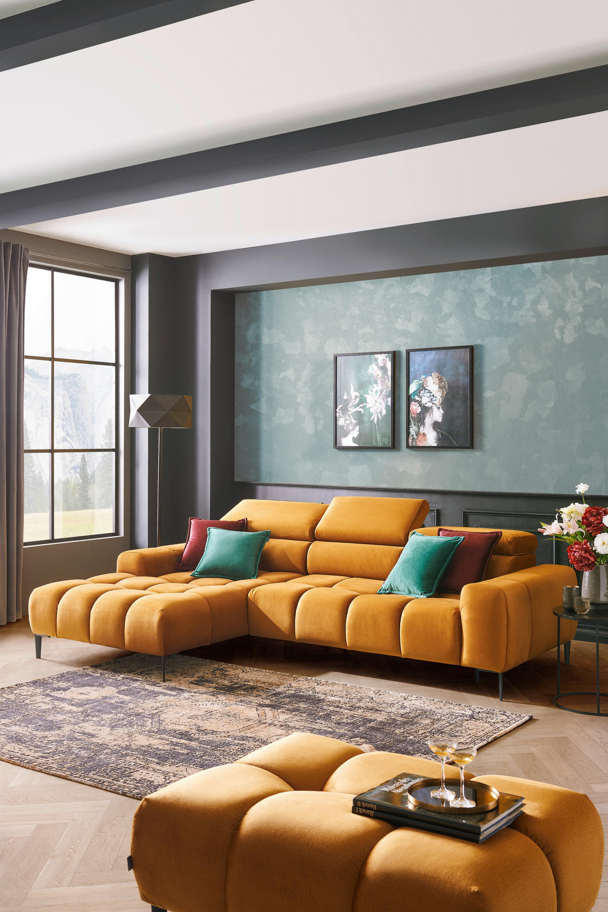 ECKSOFA Currygelb Webstoff  - Currygelb/Schwarz, Design, Textil/Metall (177/270cm) - Welnova