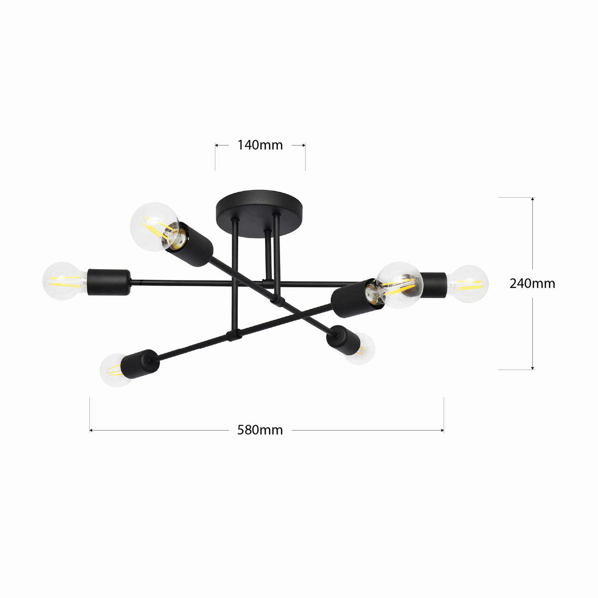 DECKENLEUCHTE    58/58/24 cm  - Schwarz, KONVENTIONELL, Metall (58/58/24cm)
