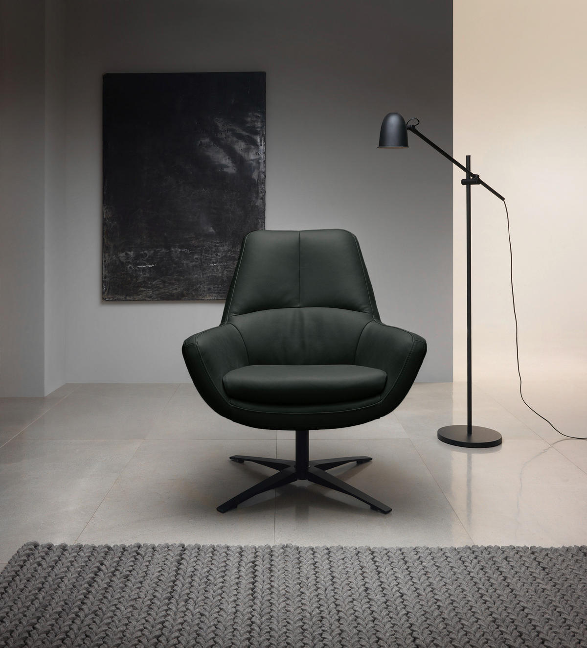 SESSEL in Echtleder Schwarz  - Schwarz, Modern, Leder/Metall (81/92/83cm) - Trendmanufaktur