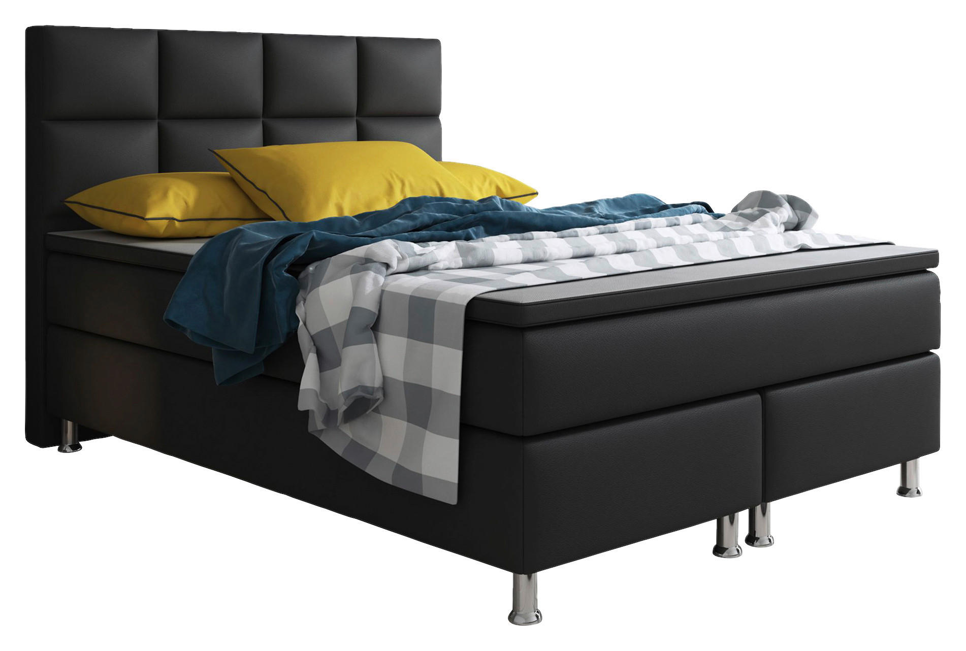 BOXSPRINGBETT  in Schwarz  - Silberfarben/Schwarz, KONVENTIONELL, Leder/Textil (140/115/210cm) - MID.YOU