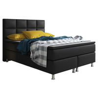 BOXSPRINGBETT  in Schwarz, Matratze, gepolstertes Kopfteil, Topper, Matratzen, H3 + H3 = fest  - Silberfarben/Schwarz, KONVENTIONELL, Leder/Textil (140/115/210cm) - MID.YOU