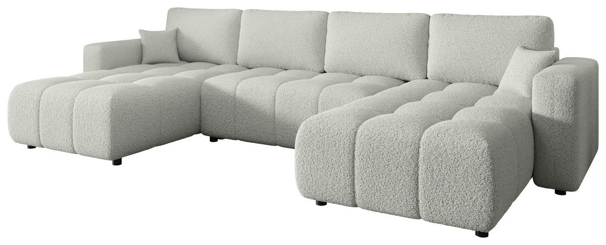 WOHNLANDSCHAFT Weiß Bouclé  - Schwarz/Weiß, MODERN, Kunststoff/Textil (190/380/190cm) - Carryhome