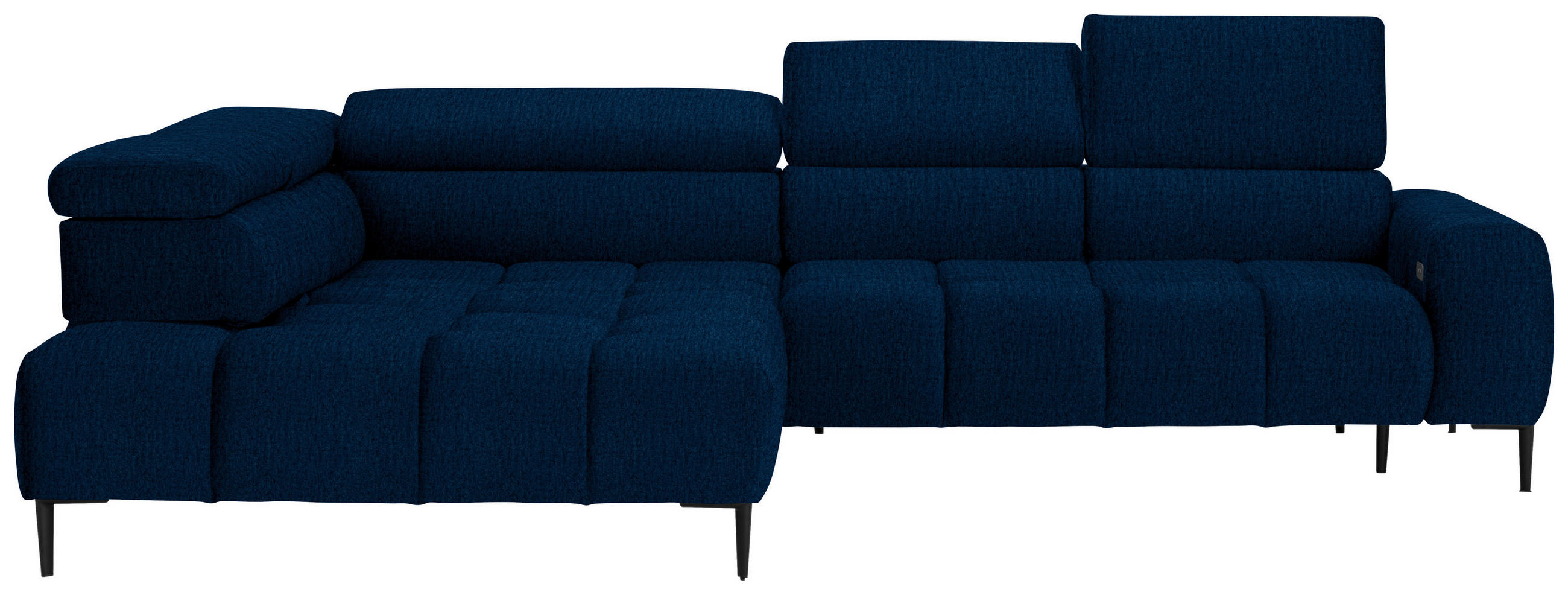 ECKSOFA in Samt, Webstoff Blau  216/300 cm  - Blau/Schwarz, Design, Textil/Metall (216/300cm) - Welnova