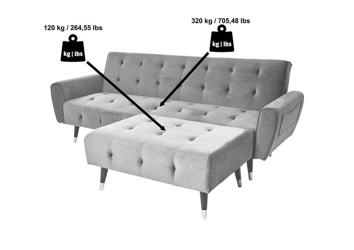 ECKSCHLAFSOFA CHILLAX DREAM CORNER EU Grau Samt  - Goldfarben/Schwarz, MODERN, Holz/Textil (213/153/173cm) - Livetastic