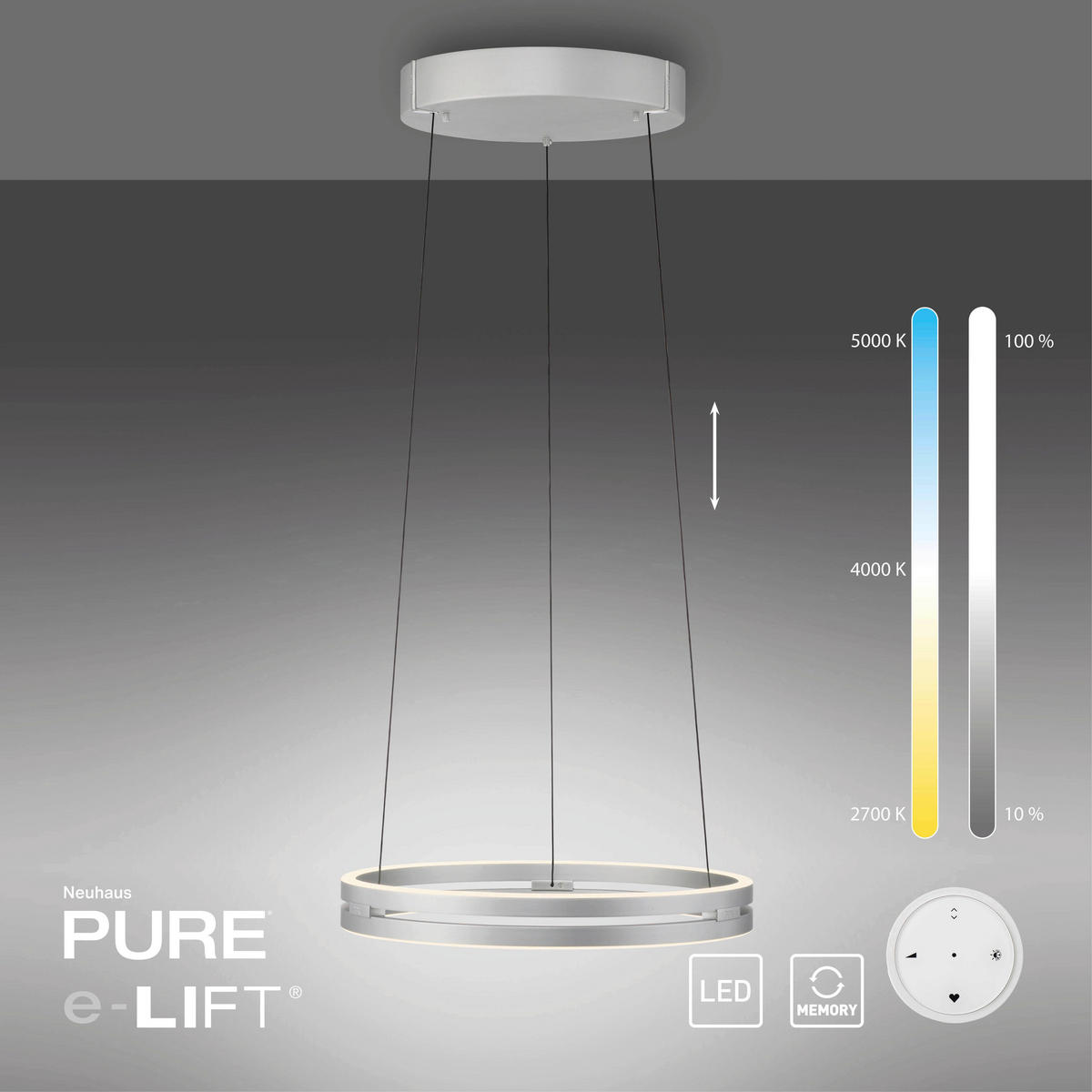 LED-PENDELLEUCHTE Pure E-Loop 50/50/350 cm   - Grau, Design, Metall (50/50/350cm) - Neuhaus PURE