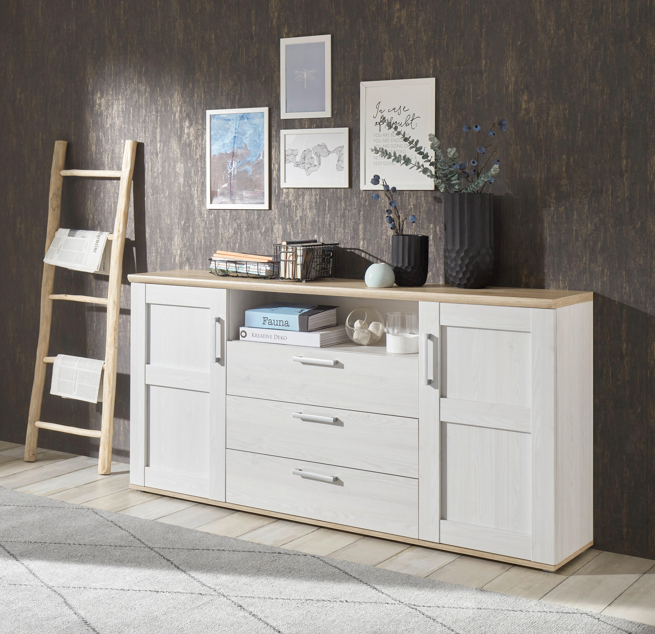 SIDEBOARD  in 186/90/38 cm  - Silberfarben/Lärchefarben, LIFESTYLE, Holzwerkstoff/Kunststoff (186/90/38cm) - MID.YOU