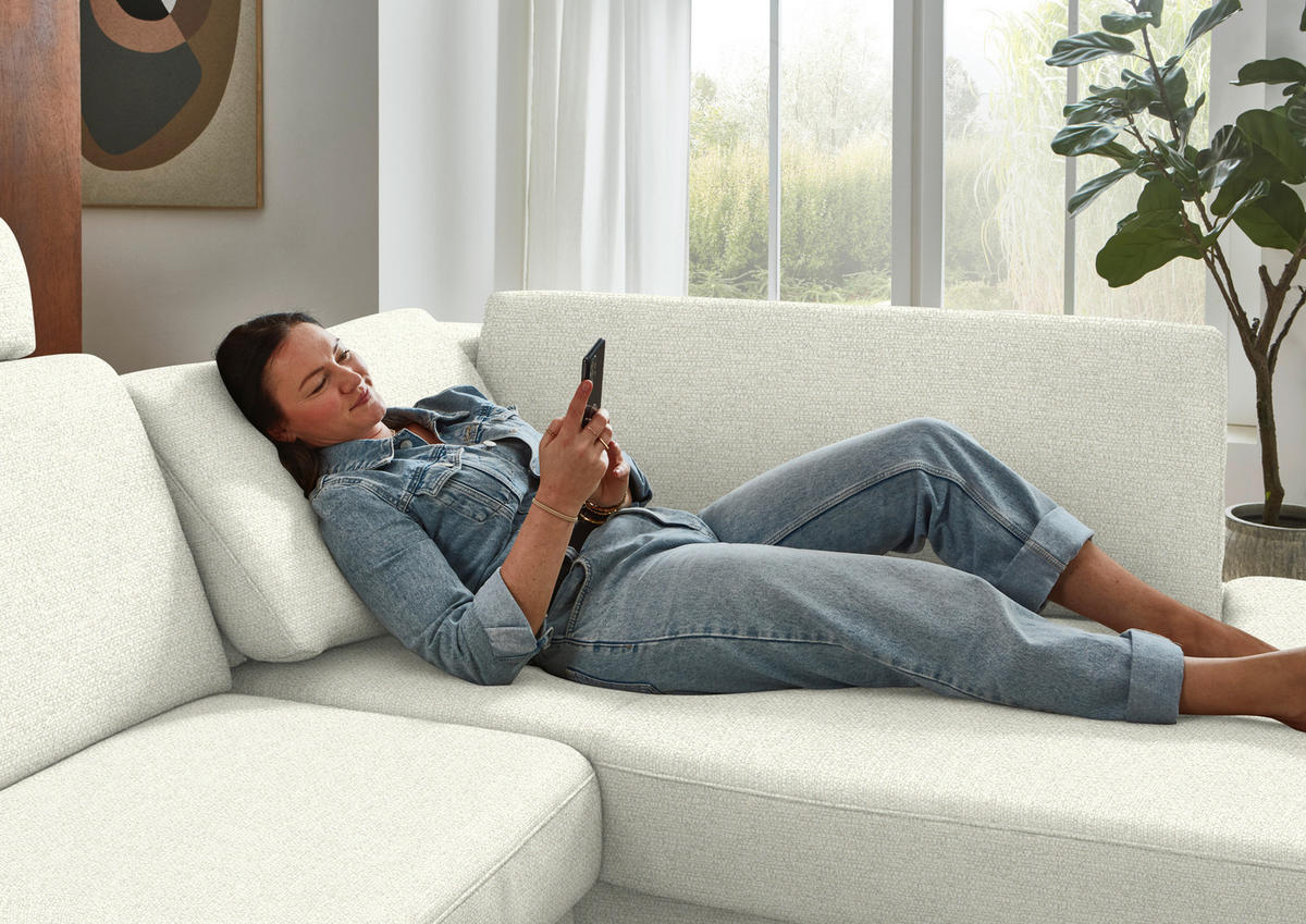 ECKSOFA  Chenille Creme  - Creme/Schwarz, Design, Textil/Metall (239/182cm) - Beldomo Comfort