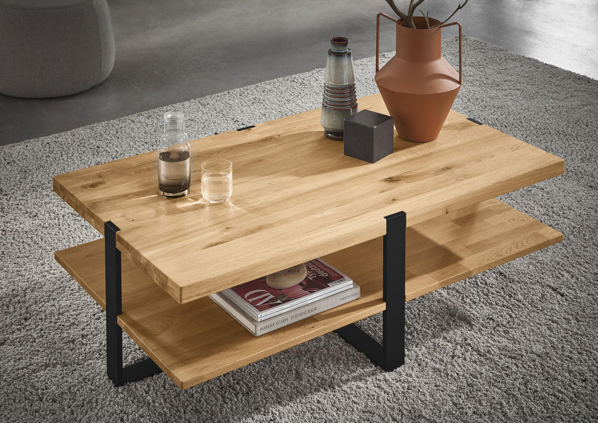 COUCHTISCH Holz, Metall 120/70/40 cm  - Eichefarben/Alufarben, Natur, Holz/Metall (120/70/40cm) - Valdera