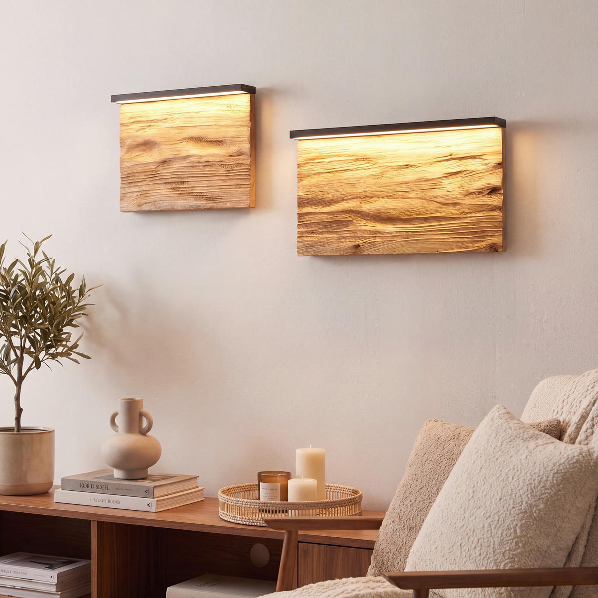 LED-WANDLEUCHTE KALEA 20/7,5/15 cm   - Schwarz/Kieferfarben, Natur, Holz/Metall (20/7,5/15cm) - Trio Leuchten