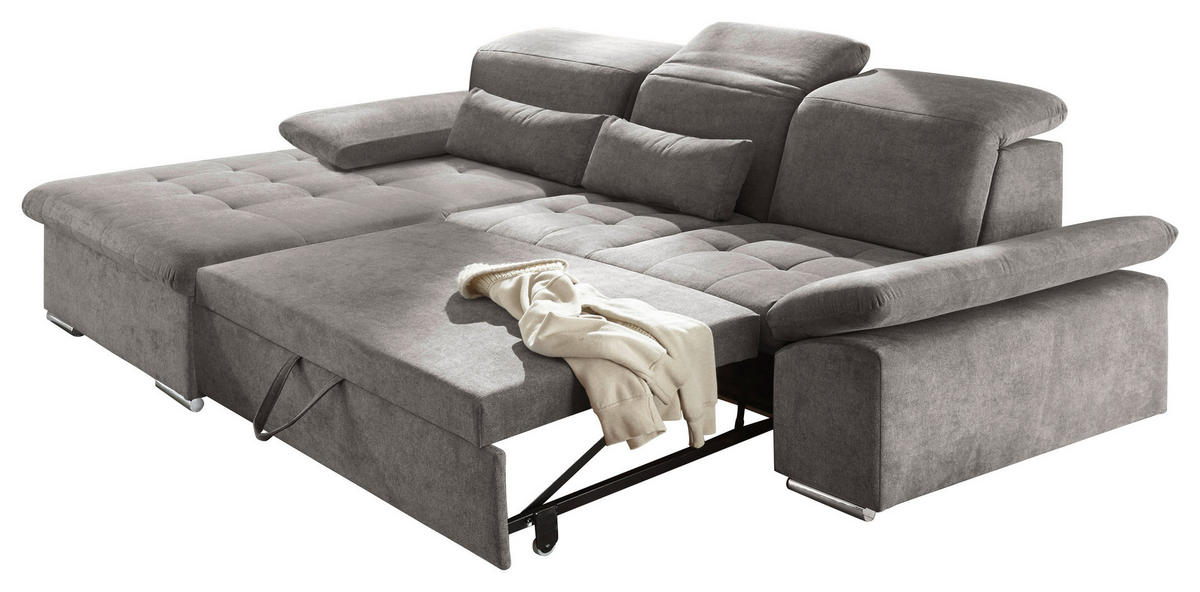 ECKSOFA Grau Mikrovelours  - Silberfarben/Grau, KONVENTIONELL, Kunststoff/Textil (188/276cm) - MID.YOU