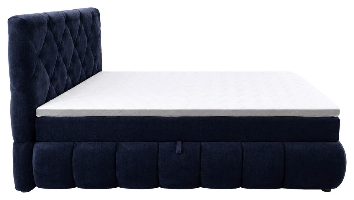 BOXBETT 180/200 cm,  in Dunkelblau, gepolstertes Kopfteil, Bettkasten, Topper, Matratzen, H3 + H3 = fest  - Schwarz/Dunkelblau, Design, Kunststoff/Textil (180/200cm) - Chameo