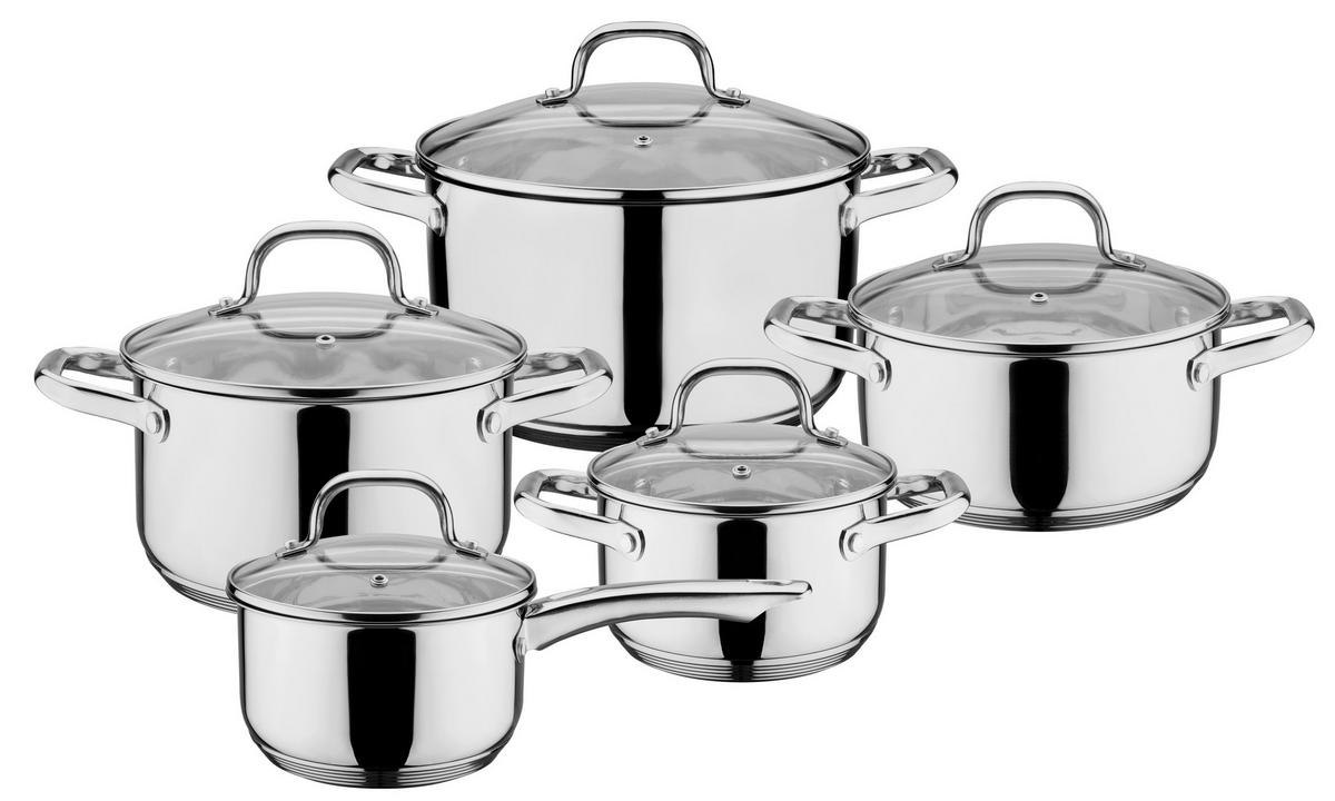 KOCHTOPFSET TRENTINO 5-teilig  - Klar/Edelstahlfarben, Basics, Glas/Metall - GSW