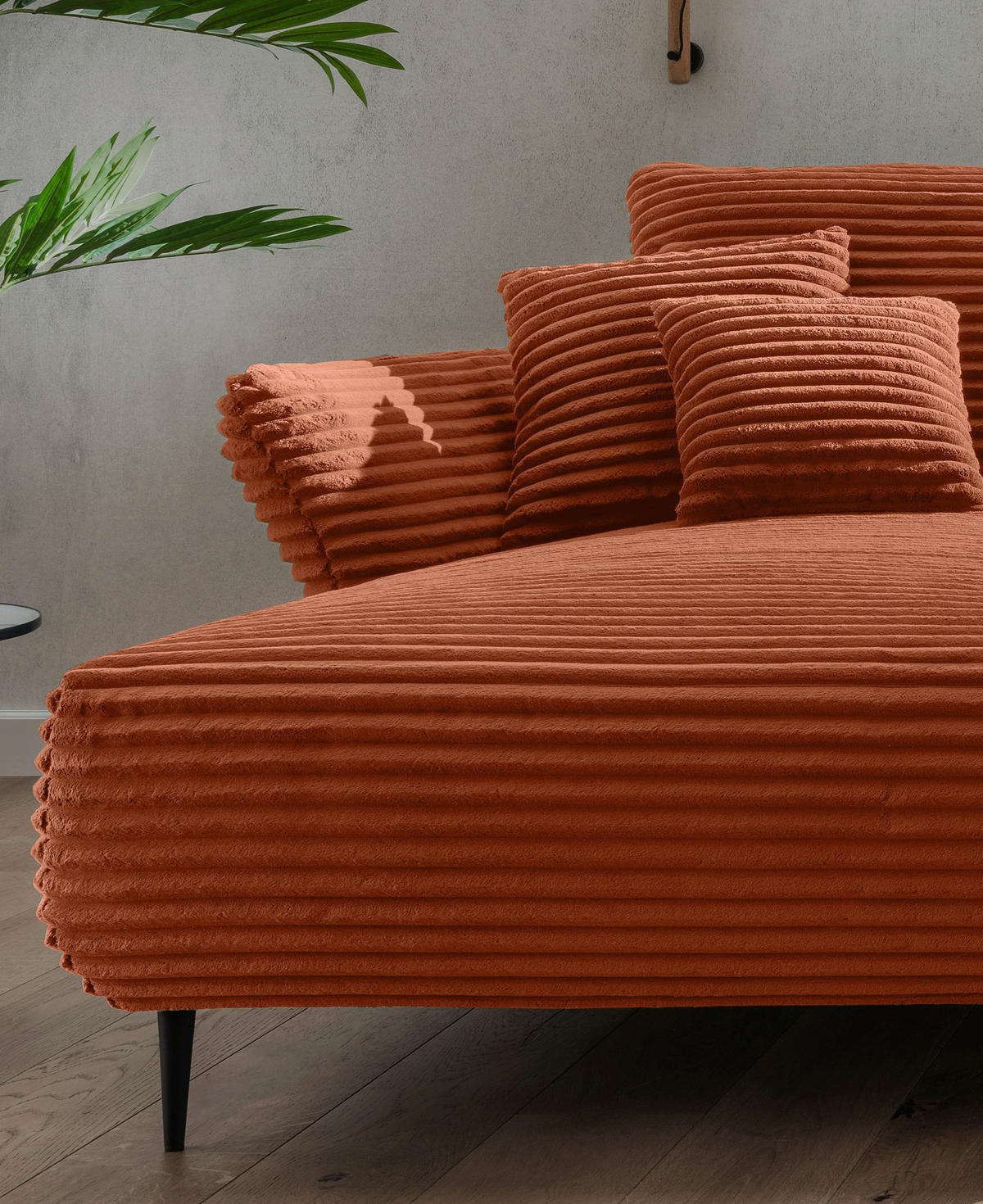 ECKSOFA Terracotta Cord  - Terracotta/Schwarz, Design, Textil/Metall (178/264-302cm) - Livetastic