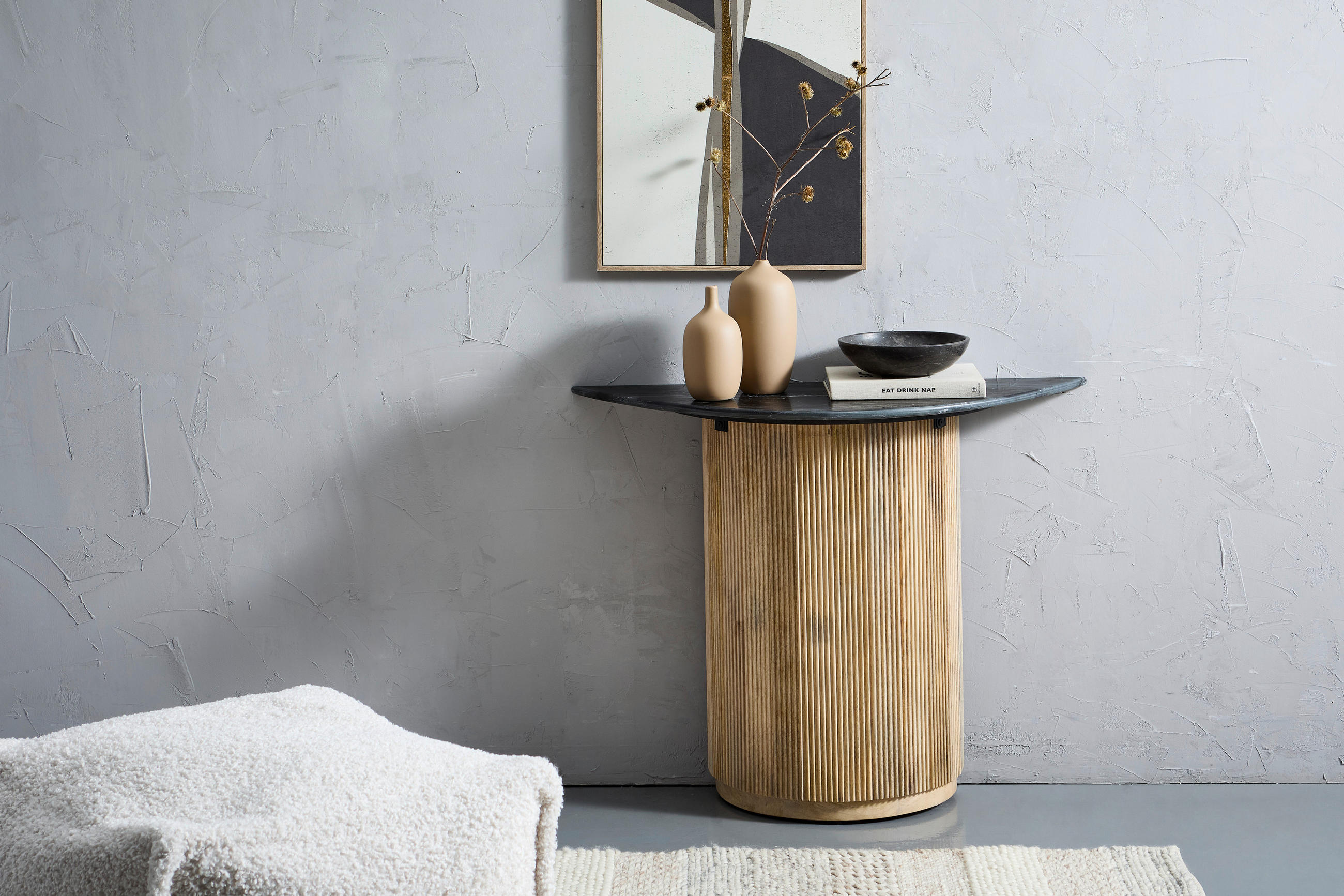 KONSOLENTISCH Mangoholz vollmassiv Naturfarben, Schwarz  - Schwarz/Naturfarben, Design, Holz/Stein (100/76/40cm) - Livetastic