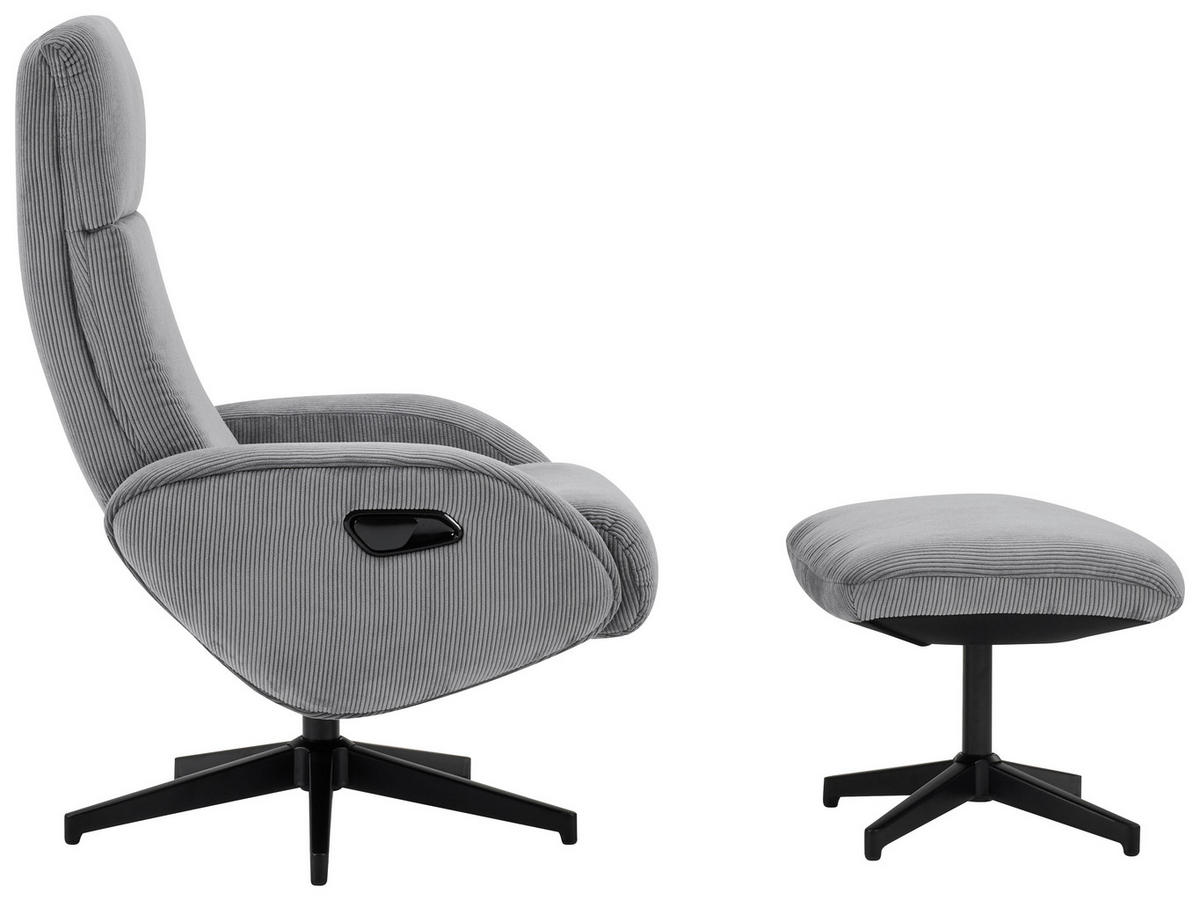 RELAXSESSELSET inkl. Funktion Cord Relaxfunktion, Hocker    - Dunkelgrau/Schwarz, Design, Textil/Metall (75/106/74cm) - Xora