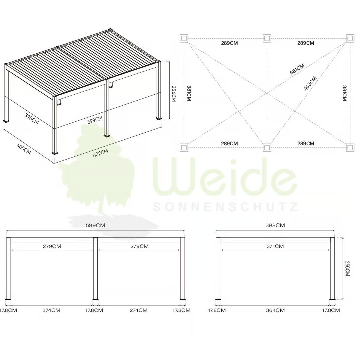 PERGOLA - Anthrazit, Basics, Metall (600/255/400cm) - Gardenson