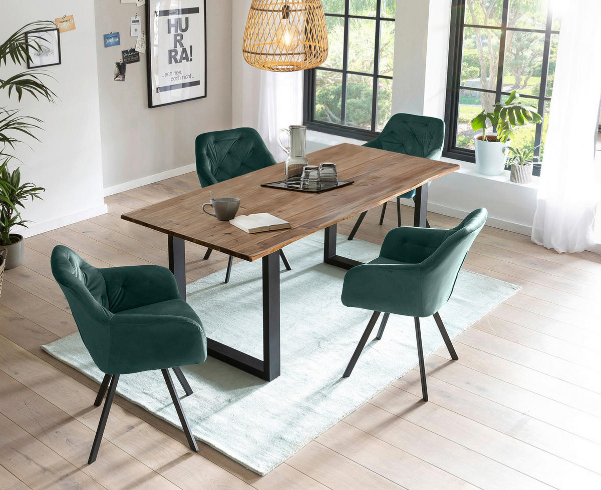 TISCHGRUPPE Walnussfarben, Waldgrün  - Waldgrün/Walnussfarben, MODERN, Holz/Textil (180/90/75cm) - Livetastic