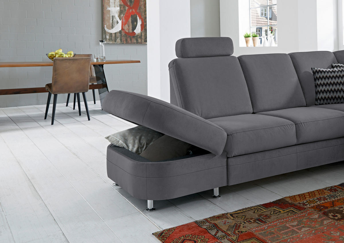 ECKSOFA in Flachgewebe Grau  287/269 cm  - Alufarben/Grau, KONVENTIONELL, Textil/Metall (287/269cm) - Beldomo System