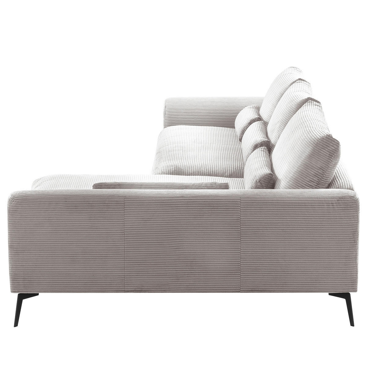 ECKSOFA  in Cord Hellgrau Nierenkissen, Rückenkissen  313/172 cm  - Hellgrau/Schwarz, Design, Textil/Metall (313/172cm) - P & B