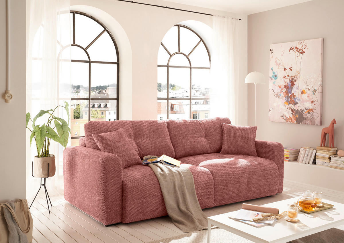 SCHLAFSOFA Mikrovelours Koralle  - Koralle/Schwarz, KONVENTIONELL, Kunststoff/Textil (235/88/120cm) - MID.YOU